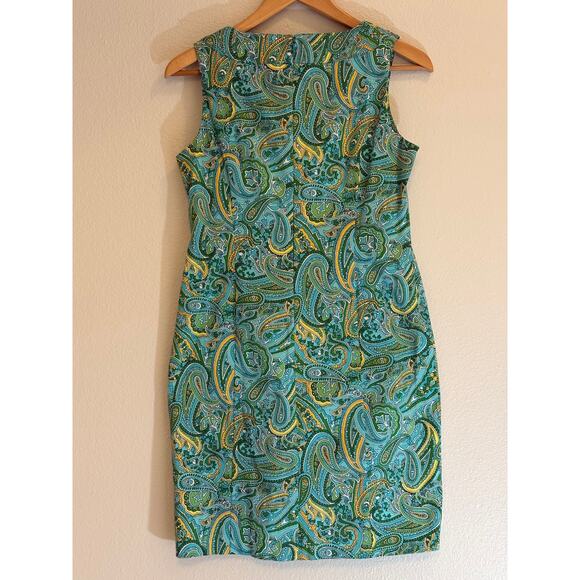 JONES NEW YORK Sheath Dress | Paisley Floral Green Office Vacation Petite 6P - Picture 2 of 5